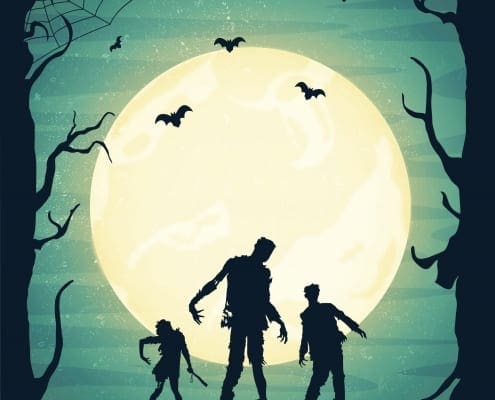 Halloween Time To Celebrate Our Shadow - Vector Illustration of Zombies, Batts and Hunted Scene.