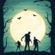 Halloween Time To Celebrate Our Shadow - Vector Illustration of Zombies, Batts and Hunted Scene.